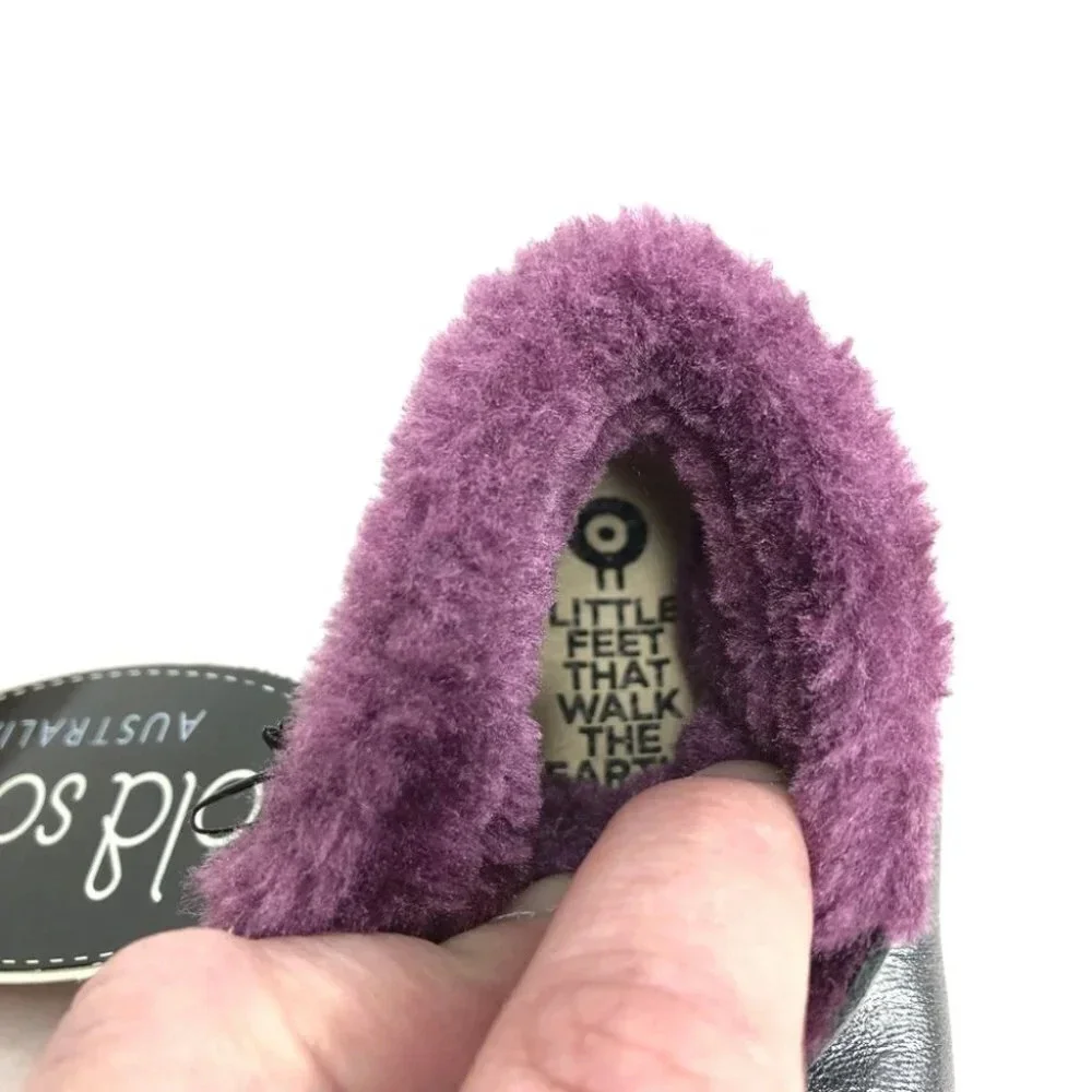 NWT Old‎ Soles crib shoes polar boot silver w/ purple fleece size 2 infant